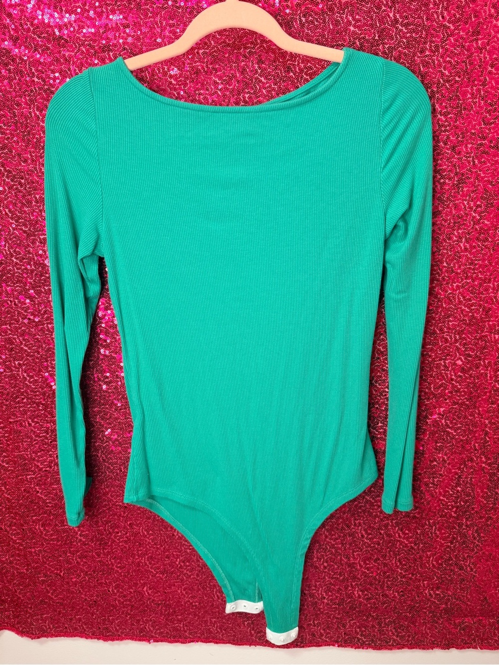 Long-Sleeve Teal Ribbed One-Piece Bodysuit